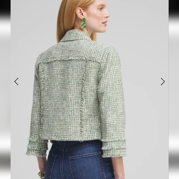 Chico's Green Metallic Fringe Tweed Jacket  Size 3 (16) - Picture 3 of 16